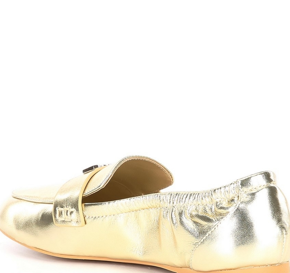 Deltan Women's James Gold Leather Logo Hardware Loafers Size 6 - Picture 4 of 8